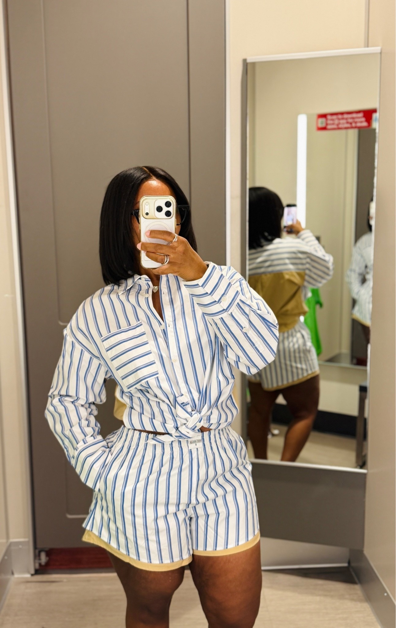 This set is so cute! I am wearing a small in the shorts and a Xs in the top. The shirt is oversized so you can size down, the shorts have a great amount of stretch to it. Love the two tone color and pattern.

#LTKPetite