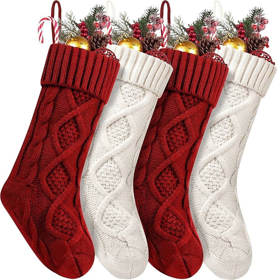 4 Pack Christmas Stockings 18 Inches Large Size Cable Knitted Stocking Gifts & Decorations for Fa... | Amazon (US)