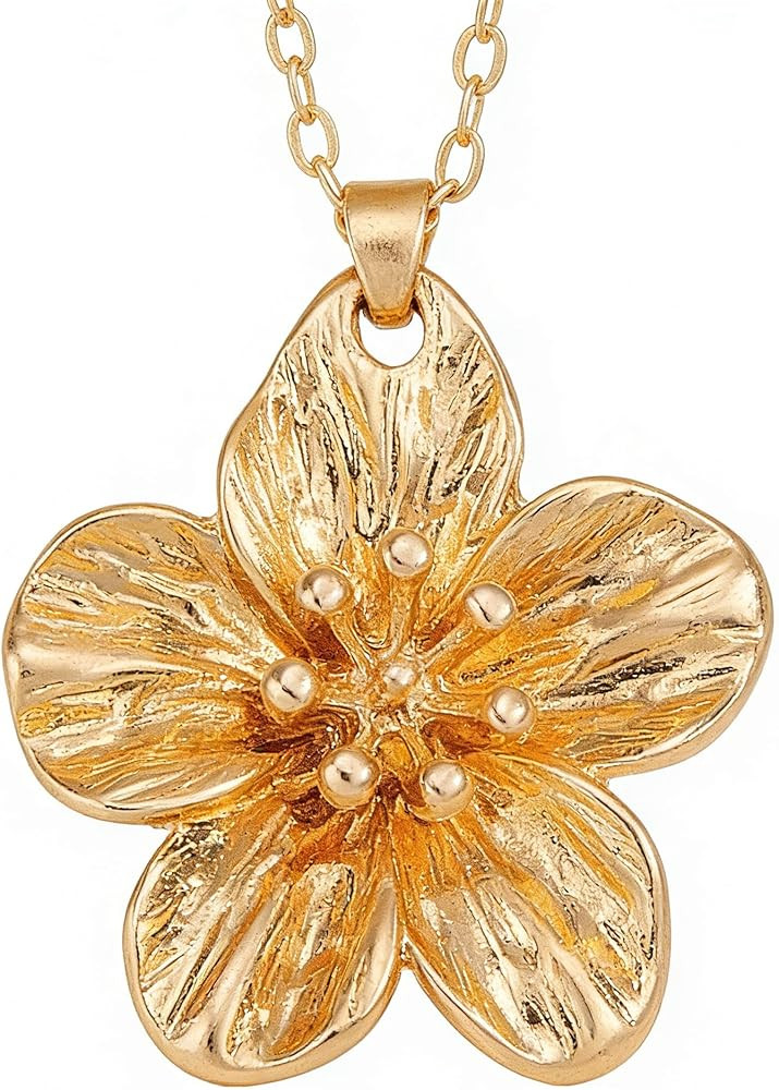 Hibiscus Flower Pendant Necklace for Women Chunky Gold Flower Necklace Chunky Exaggerated Stateme... | Amazon (US)