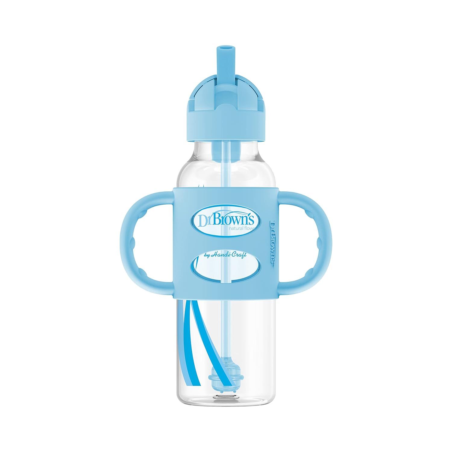 Dr. Brown’s® Milestones™ Narrow Sippy Straw Bottle with 100% Silicone Handles, 8oz/250mL, Bl... | Amazon (US)
