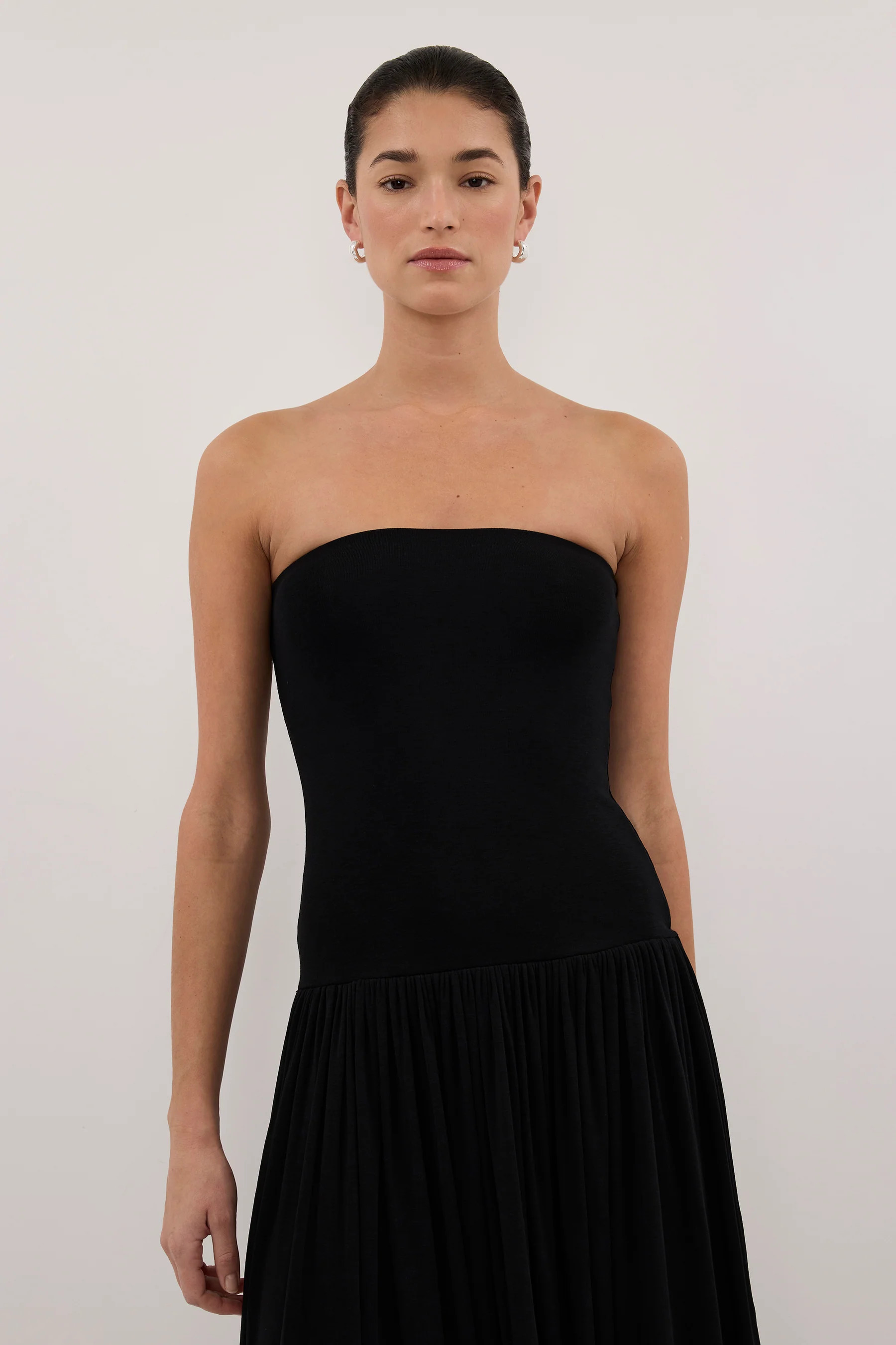 AVEN BLACK BANDEAU MAXI DRESS | DISSH