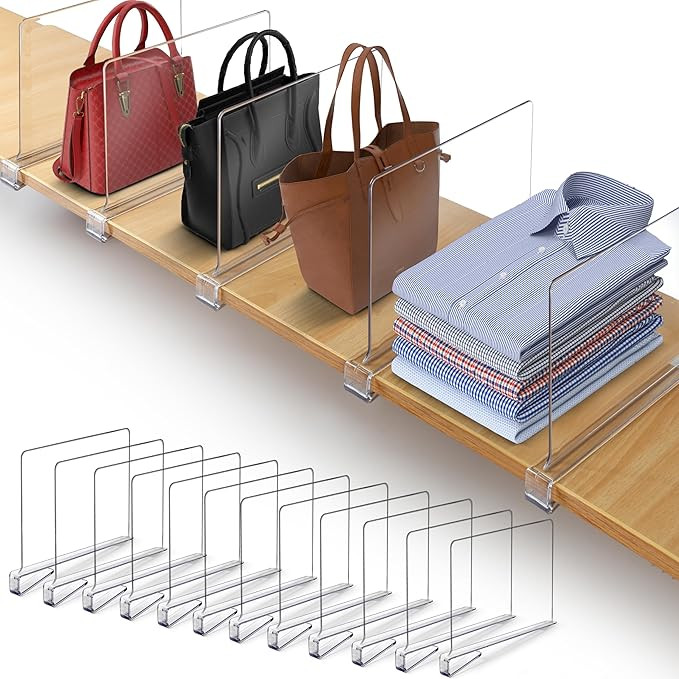 Acrylic Shelf Dividers for Closet Organization Clothes, Purse Organizer for Closet, Clear Closet ... | Amazon (US)