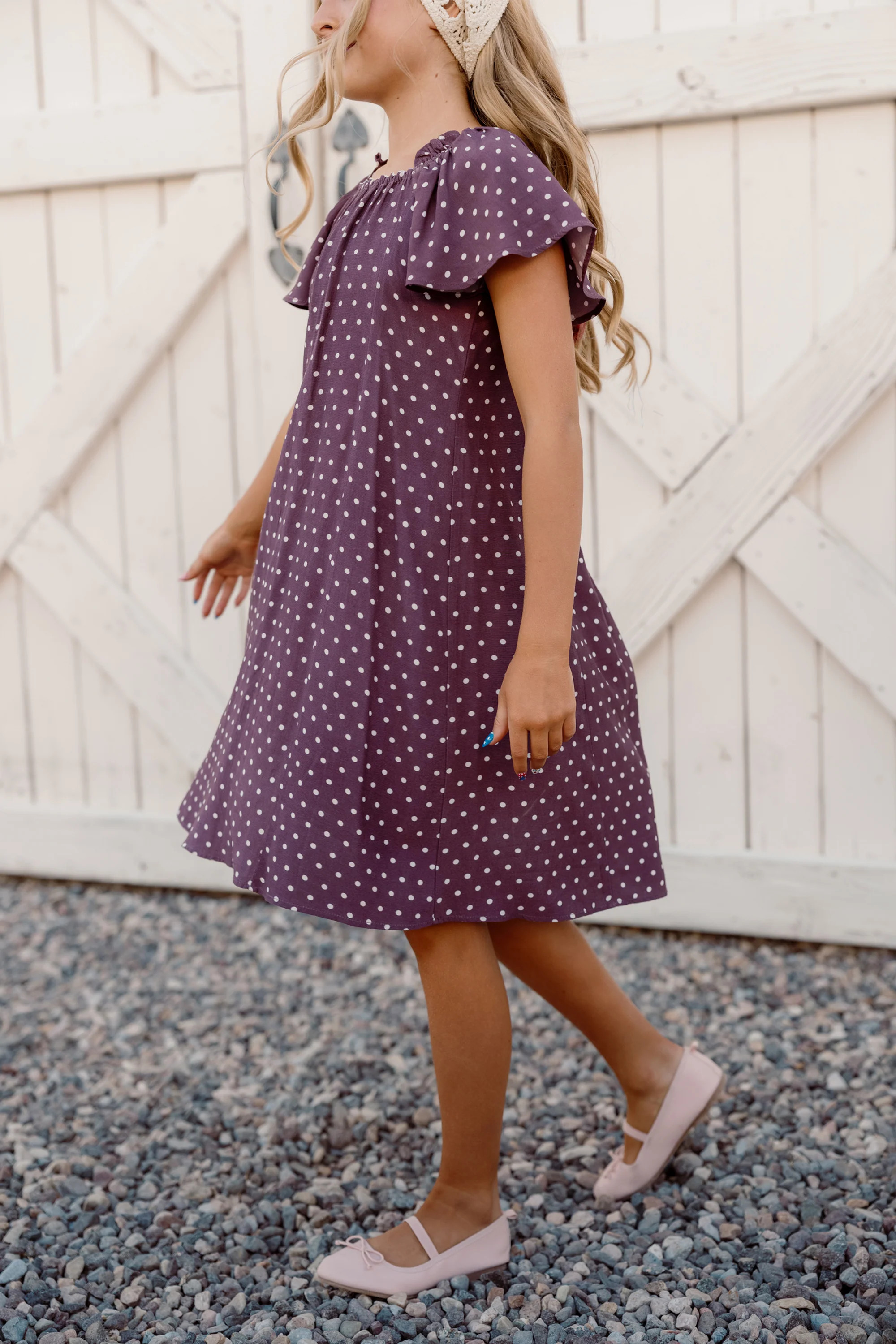 Teen Blakely Dress in Aubergine Ditsy Dot | Ivy City Co
