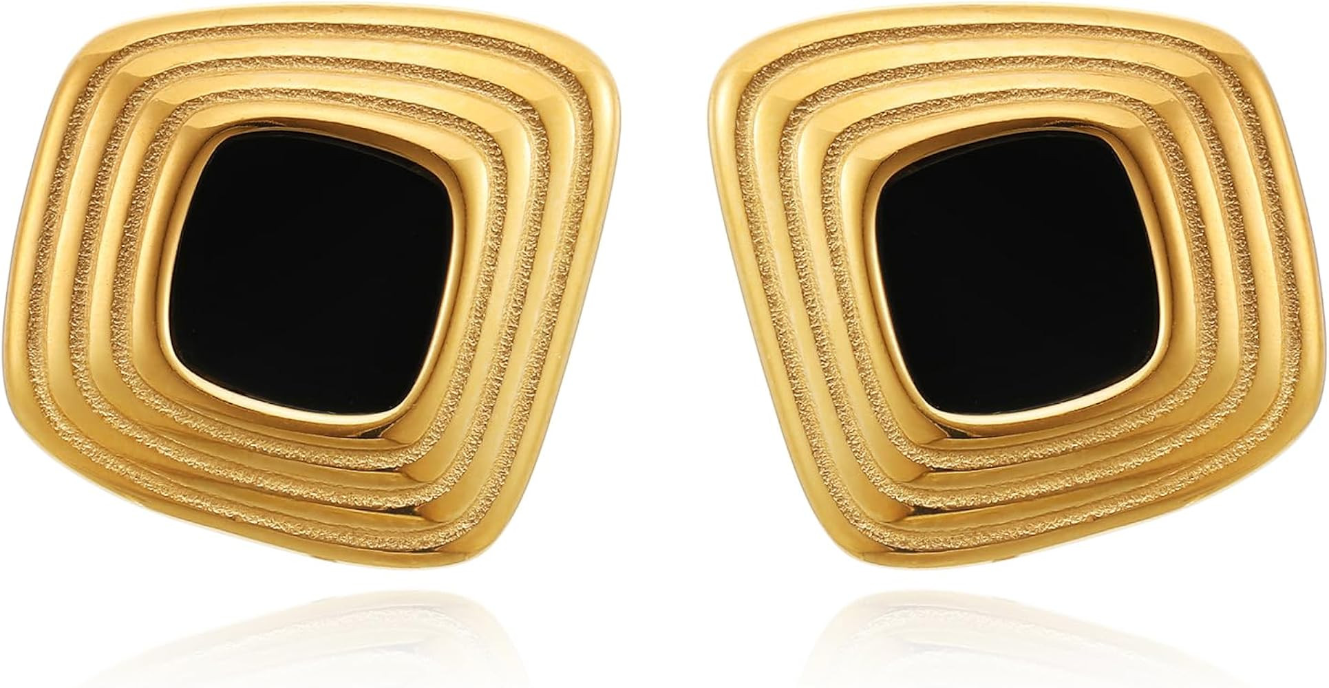 RAUCHBE Big Chunky Gold Earrings for Women Vintage Black Oval Earring Onyx Statement Earrings Tre... | Amazon (US)