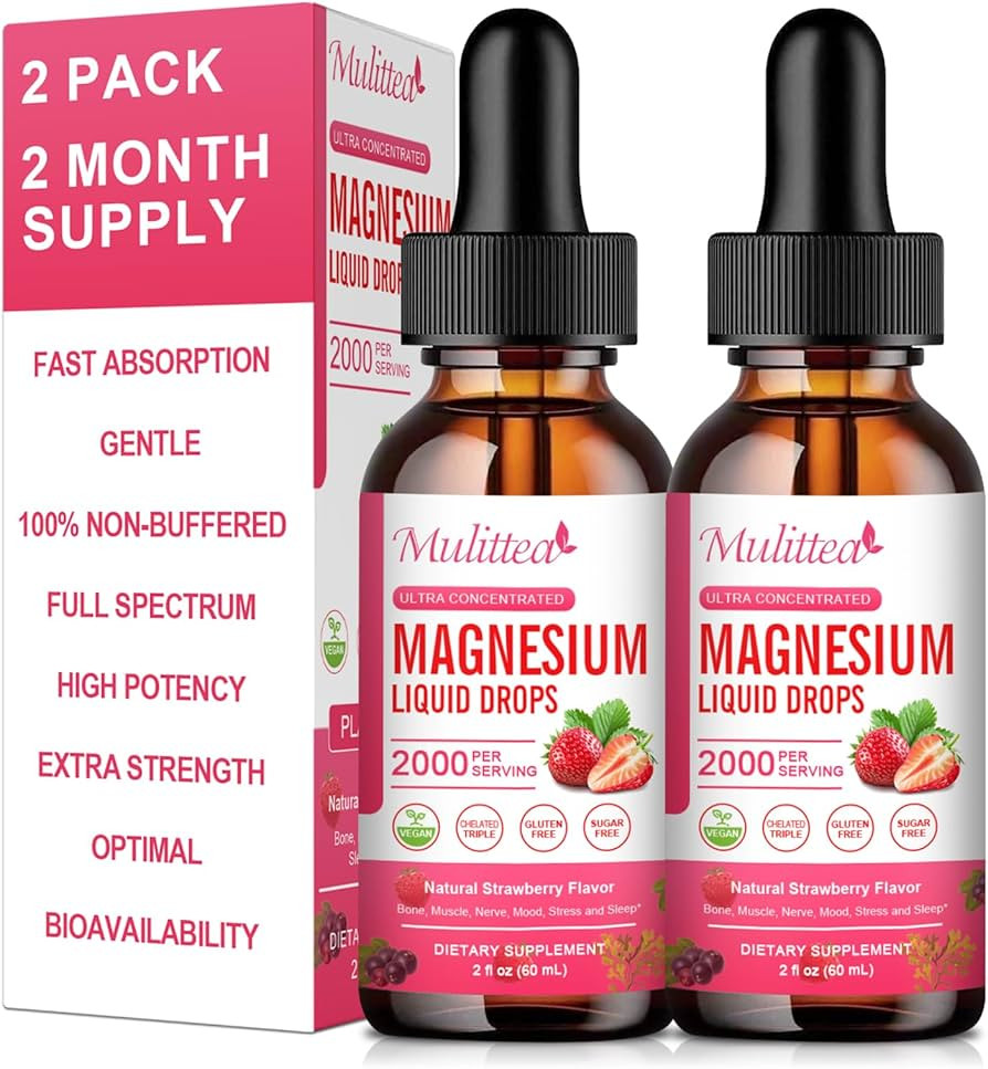 (2 Pack) Magnesium Glycinate Liquid, 1000mg w High Potency Magnesium Glycinate 500mg, Citrate 500... | Amazon (US)