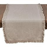 SARO LIFESTYLE Refined Rustic Collection Linen Runner with Large Fringe Edges, 16" x 72", Natural | Amazon (US)