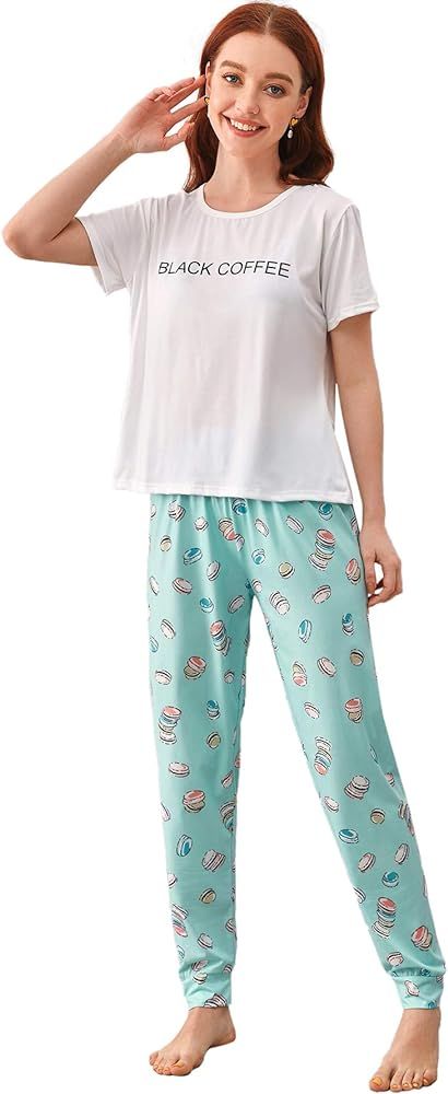 DIDK Women's Cartoon Print Tee and Pants Pajama Set | Amazon (US)