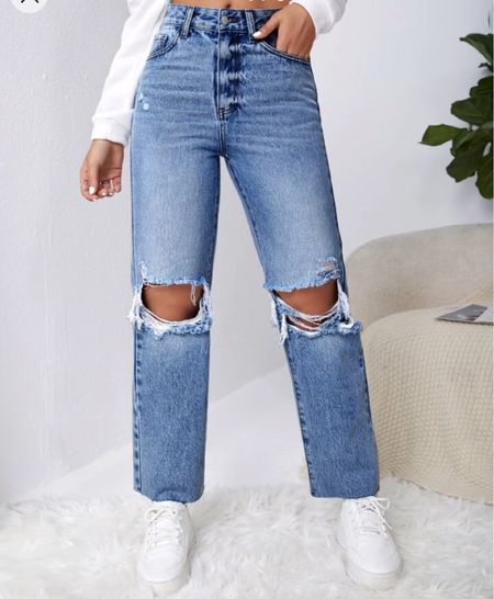 Shein Saturday! Ripped knee denim wide leg mom jeans! Baggy jeans!! 