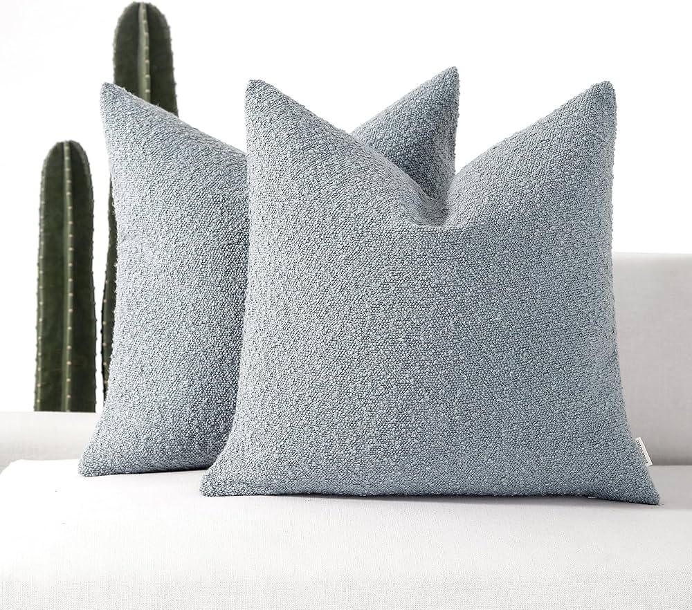 Boucle Decorative Throw Pillow Covers for Couch Set of 2, 18x18 inches, Light Blue | Amazon (US)