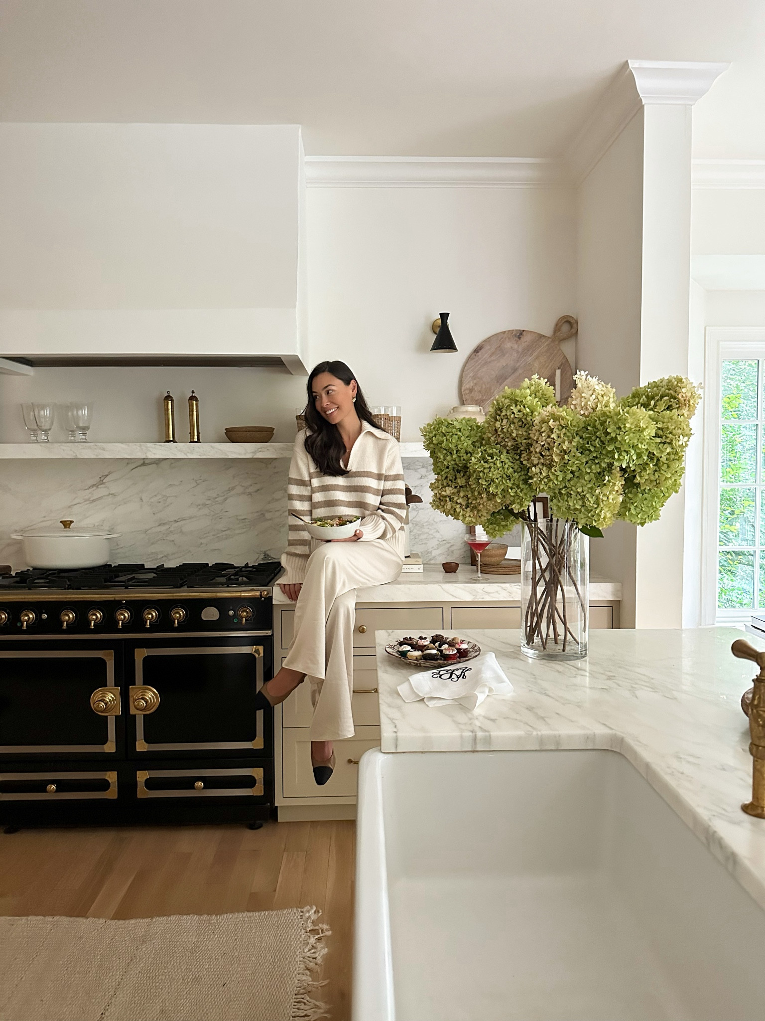 Love this stripe sweater and silk pants! Farmhouse kitchen, Kat Jamieson style, fall outfit, Thanksgiving outfit. 

#LTKSeasonal #LTKHoliday #LTKHome