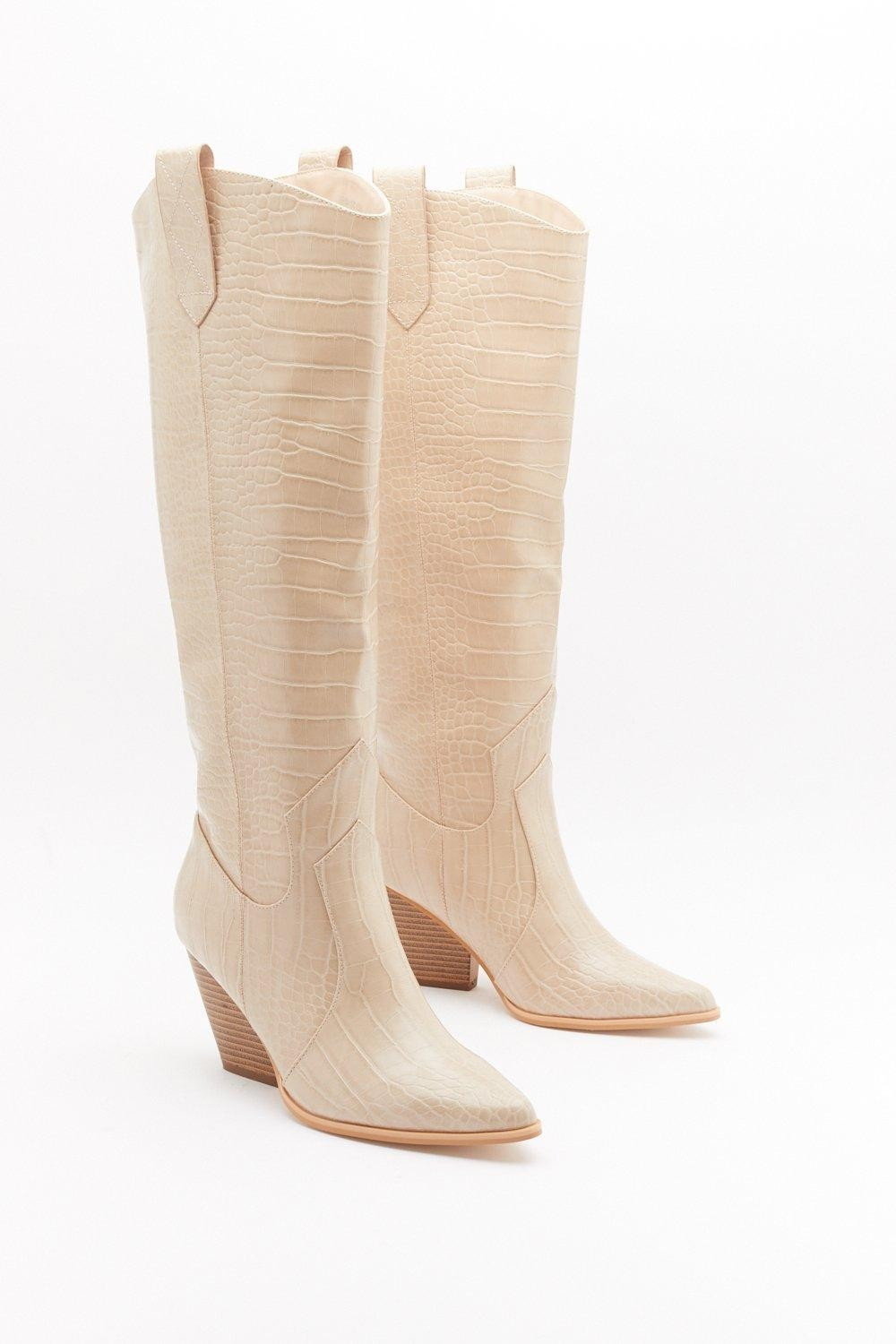Western Knee High Faux Leather Croc Boots | Nasty Gal (US)