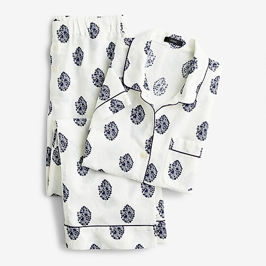 Cotton-linen short-sleeve pajama set in gathered floral block print | J. Crew US