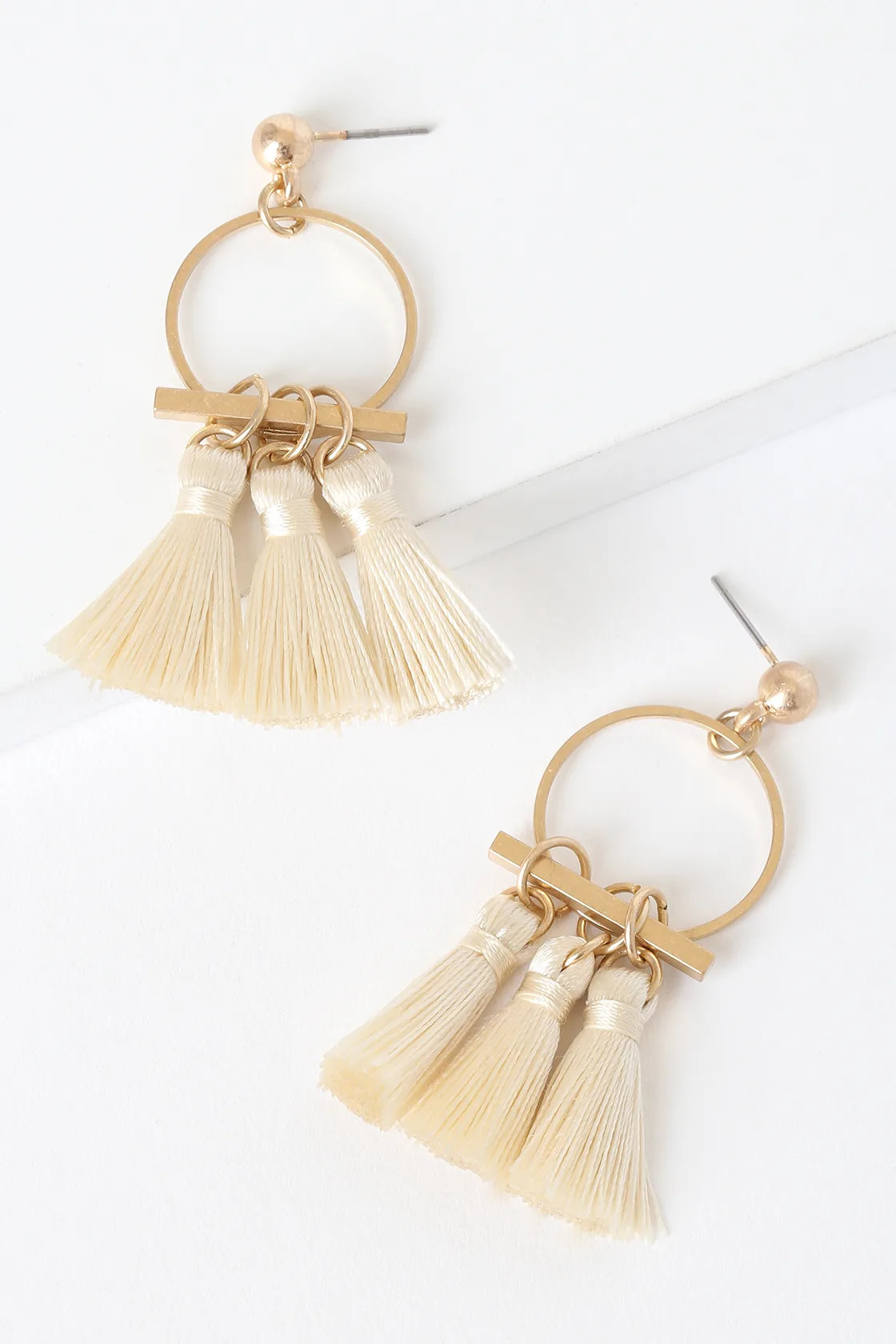 Totally Tantalizing Cream and Gold Tassel Earrings | Lulus (US)