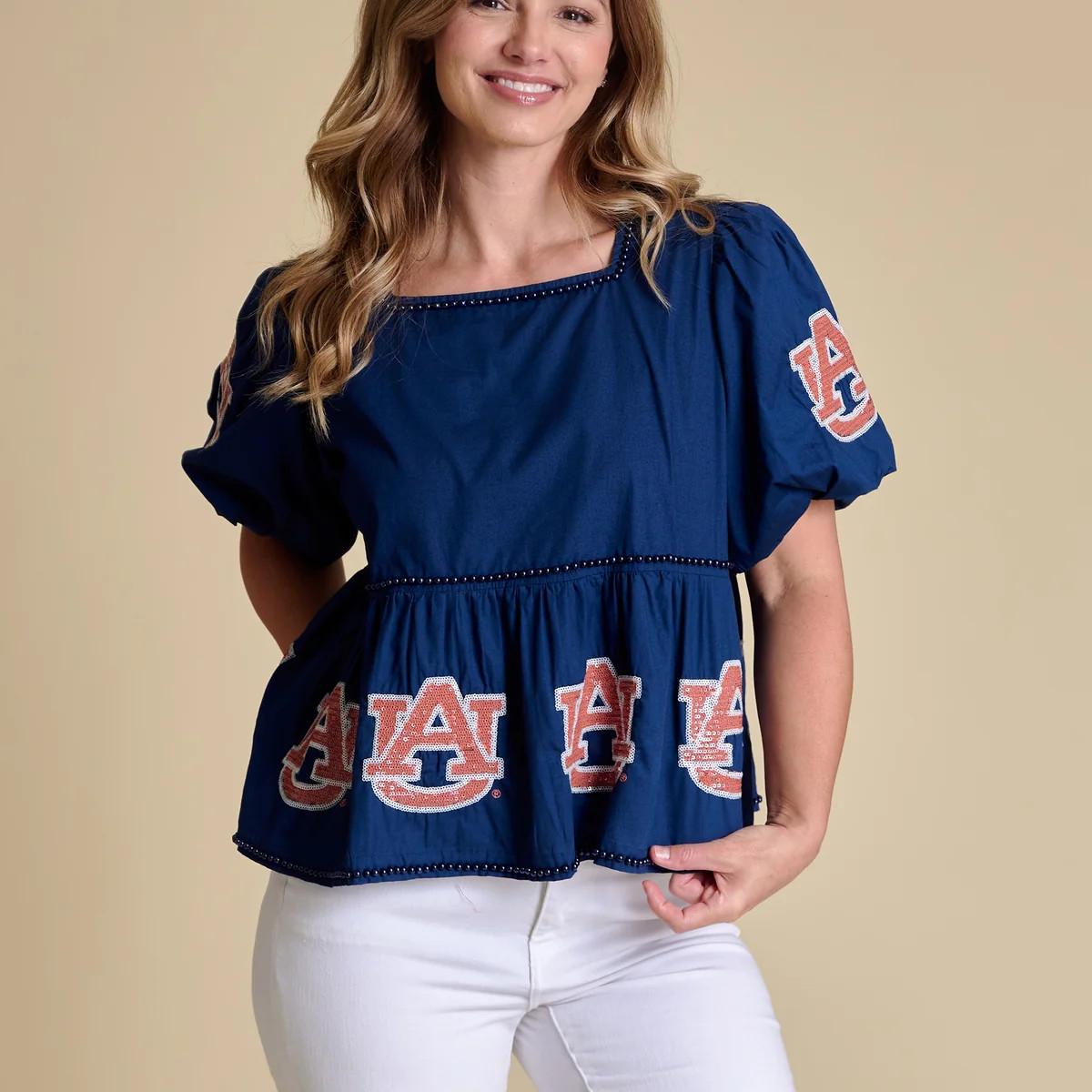 Game Day Puff Sleeve Peplum Top | Stewart Simmons