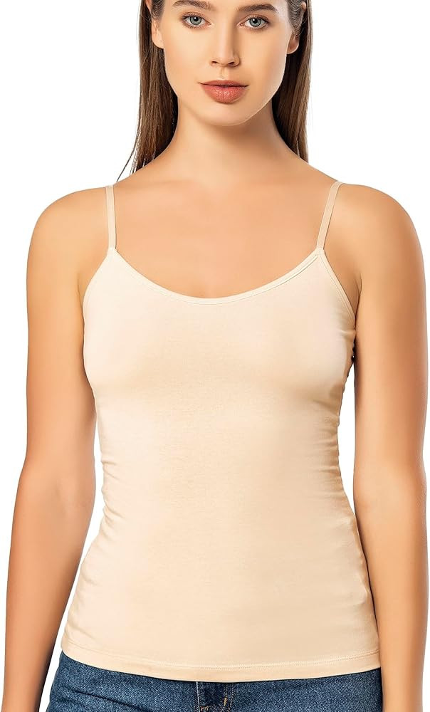 VAVONNE Spaghetti Strap Camisole Tank Tops for Women, Basic Slim-Fit Cotton Cami Undershirts | Amazon (US)