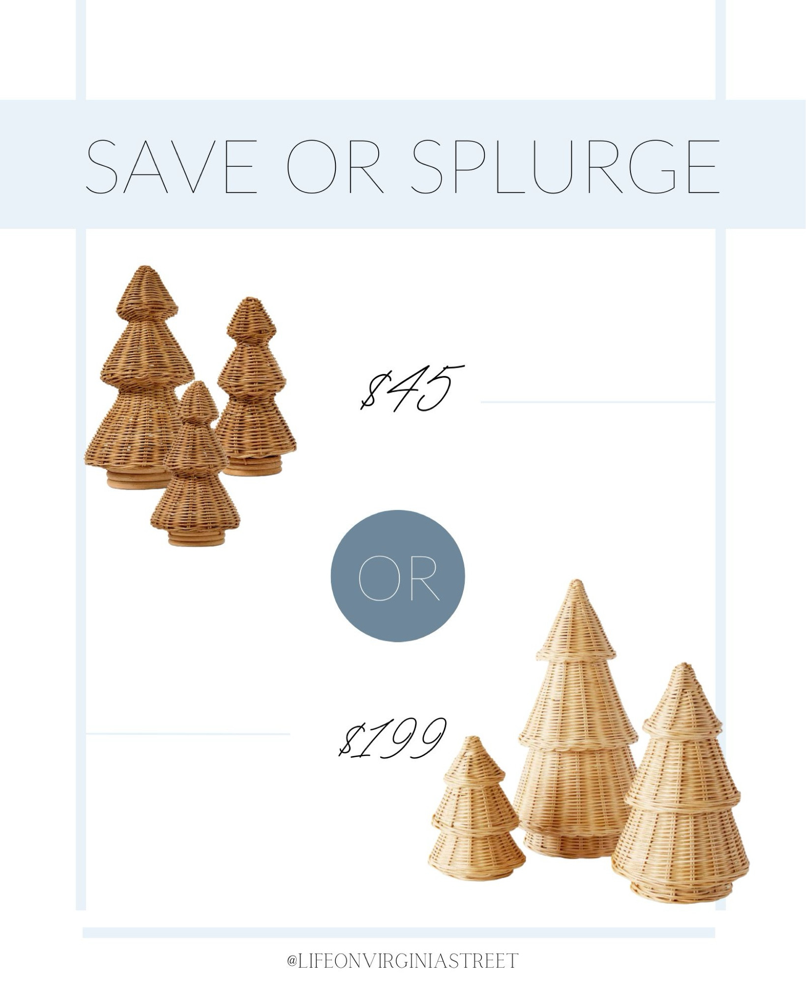 Save and splurge raffia and wicker Christmas trees! They’re all sold individually but look so cute and a set! The save version has just been restocked if you choose “shipping” and the splurge version is currently 25% off! We own the splurge and they’re gorgeous! #ltkholiday  #ltksalealert #ltkhome #ltkfindsunder50 #ltkfindsunder100 #ltkstyletip #ltkseasonal

#LTKHoliday #LTKHome #LTKSaleAlert