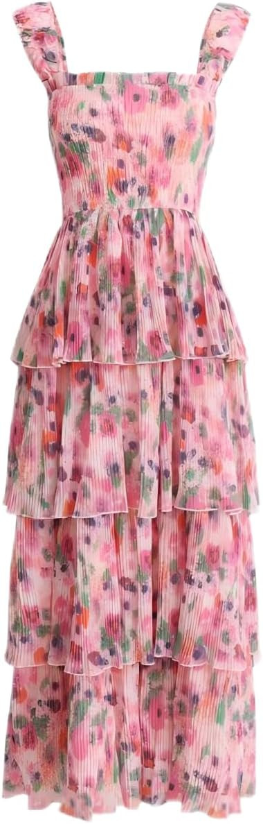 Women's Bohemian Summer Floral Printed Ruffle Pleated Halter Dress Beach Vacation Cute Pink Dress... | Amazon (US)