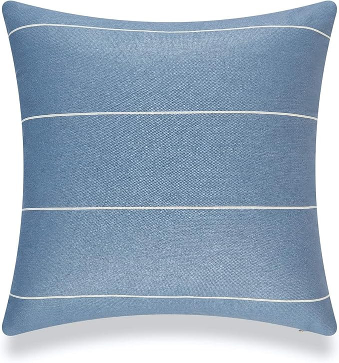 Modern Boho Patio Indoor Outdoor Pillow Cover ONLY for Backyard, Couch, Sofa, Blue Striped, 20"x2... | Amazon (US)