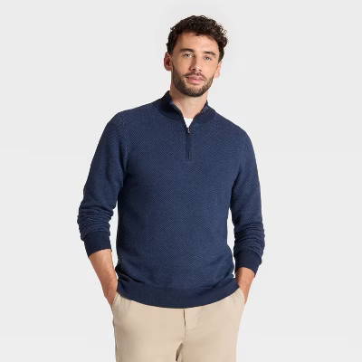 Men's 1/4 Zip Sweater - Goodfellow & Co™ Navy Blue L | Target