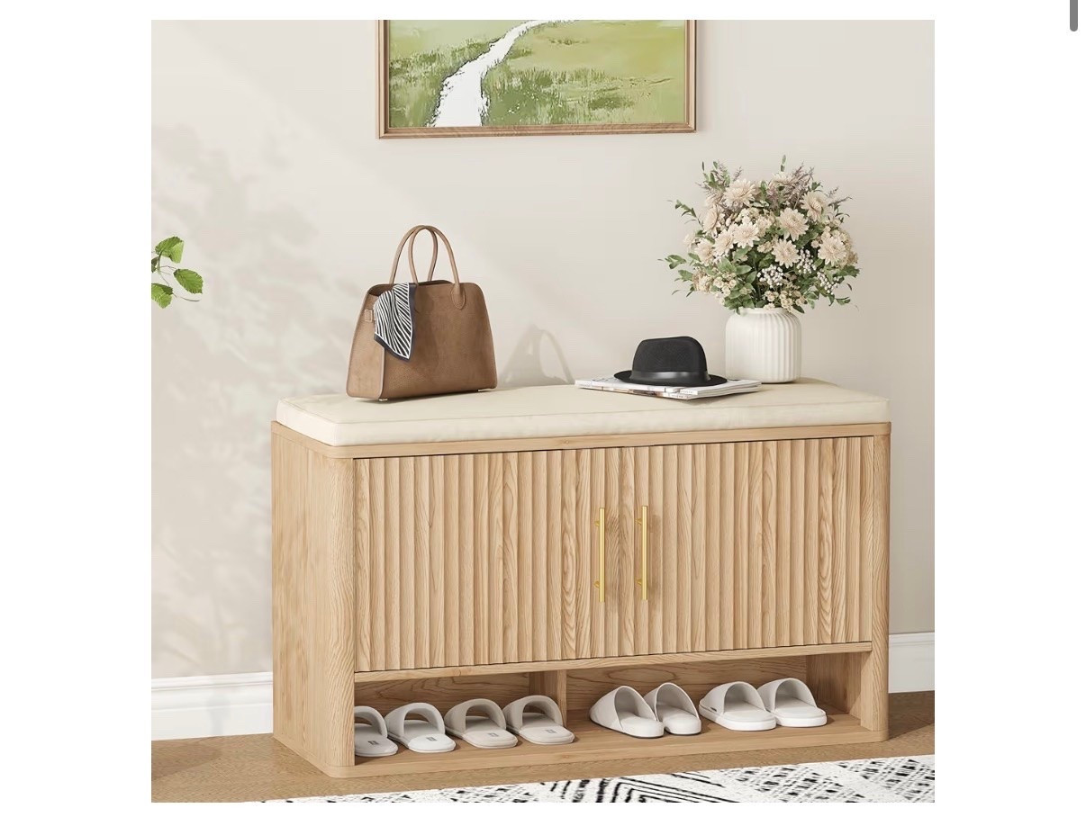 Fluted Shoe Storage Bench with Cushion, Entryway Bench with Adjustable Shelves and Open Bottom Shelf, Hidden Shoe Cabinet Storage for Entryway, Hallway, Living Room, Bedroom, Natural Oak

Affordable
Home furniture

#LTKHome