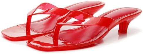 Womens Jelly Clear Low Heeled Thong Sandals Comfort Slip On Square Toe Transparent Kitten Heel Fl... | Amazon (US)