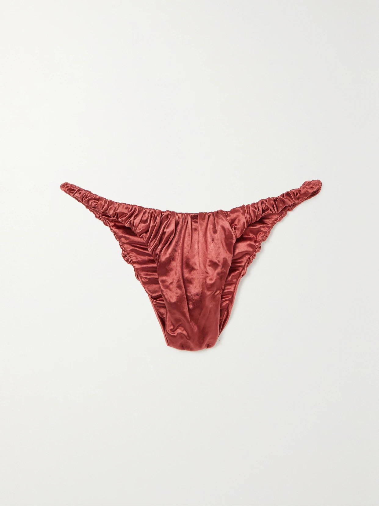 Isa Boulder - Jessie Ruched Metallic Stretch-velvet Bikini Briefs - Red | NET-A-PORTER (US)