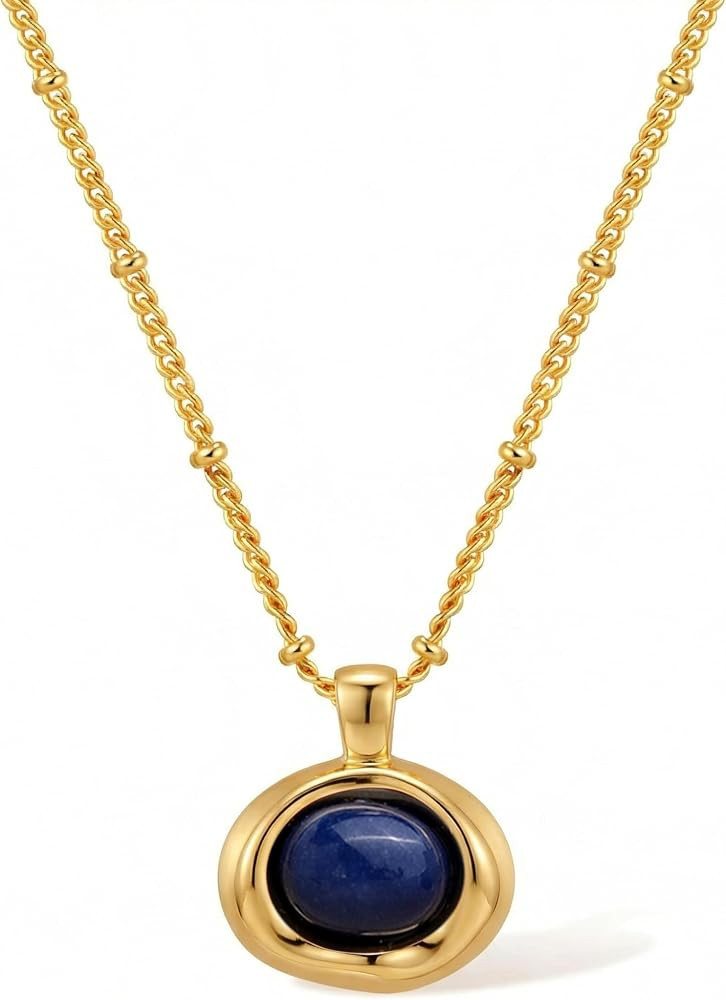 Jean Beau Gold Stone Pendant Necklaces for Women, Chunky Gemstone Dangle Necklace Wedding Prom Fa... | Amazon (US)