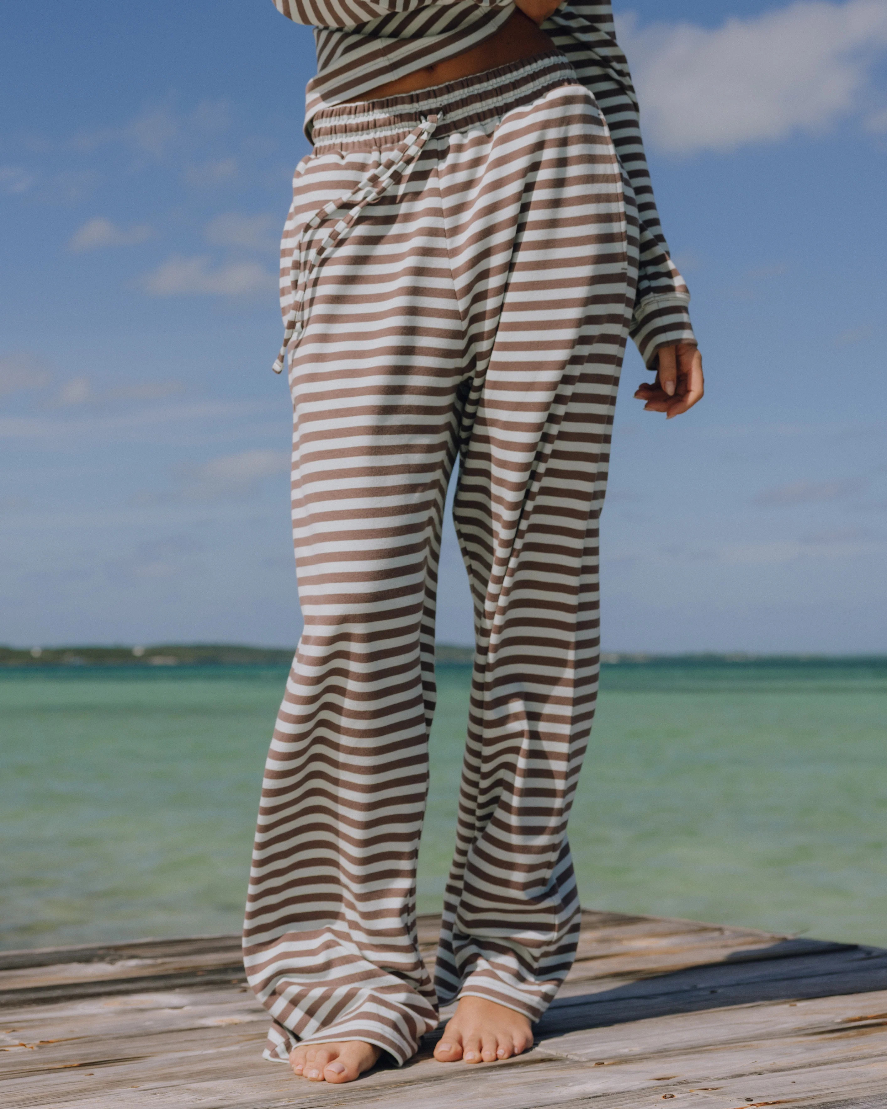 Striped Cotton Pants - Mocha + Lake Day Stripe | Daily Drills LLC