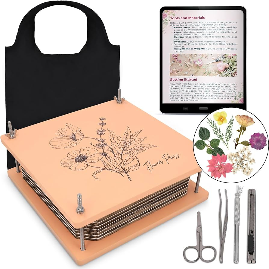 Wooden Flower Press - Durable Bolt Lock Design Complete Pressing Kit w/White Absorbent Sheets, Eb... | Amazon (US)