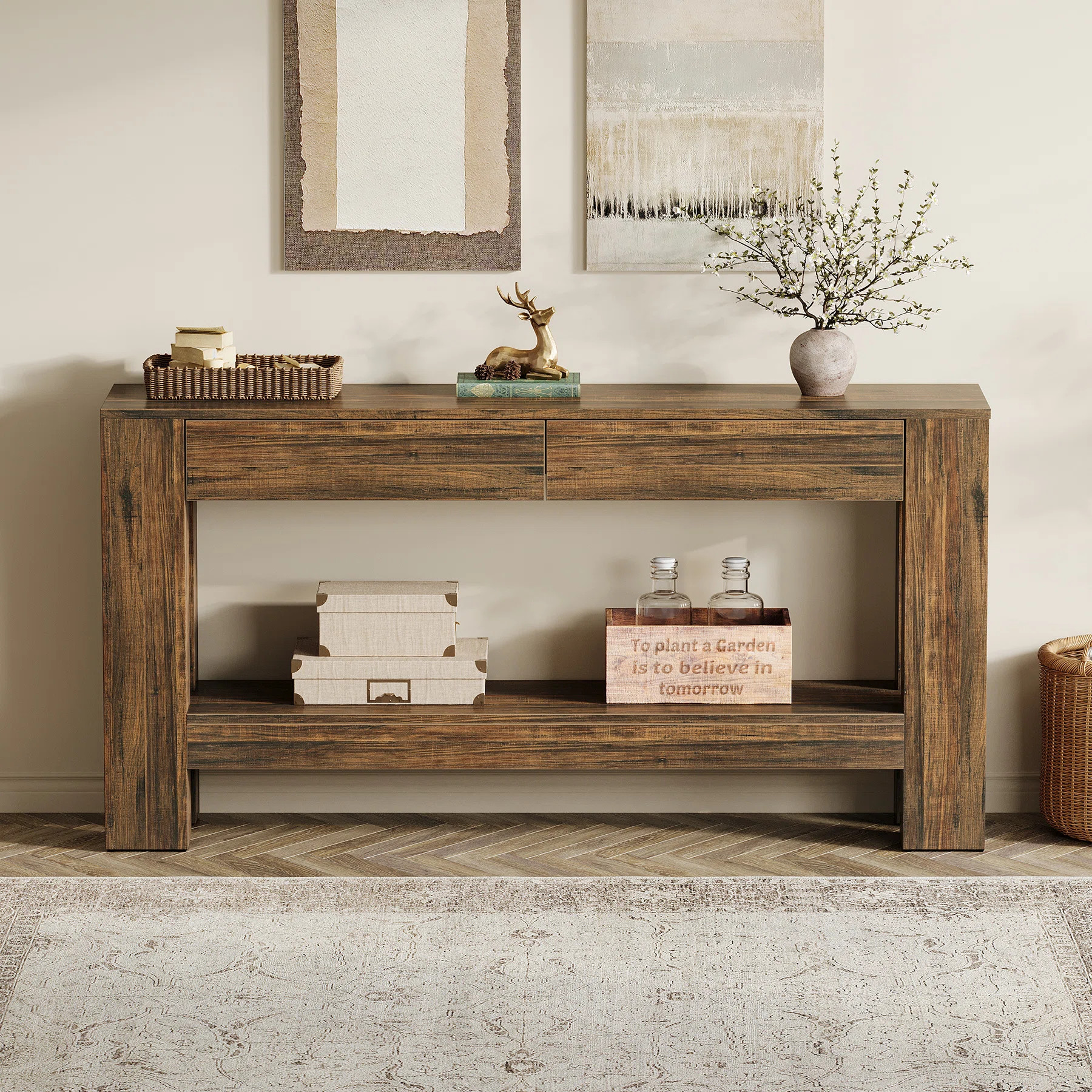 63-Inch Farmhouse Console Table With 2 Drawers For Living Room, Entrance, Hallway | Wayfair North America