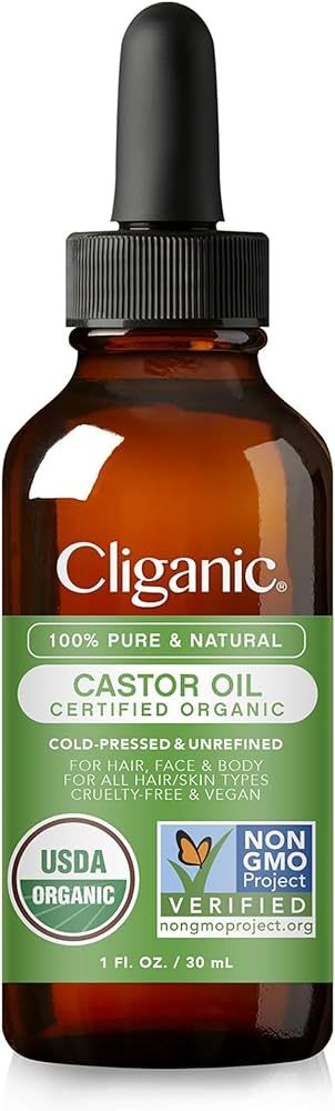 Cliganic Organic Castor Oil, 100% Pure (1oz with Eyelash Kit) - For Eyelashes, Eyebrows, Hair & S... | Amazon (US)