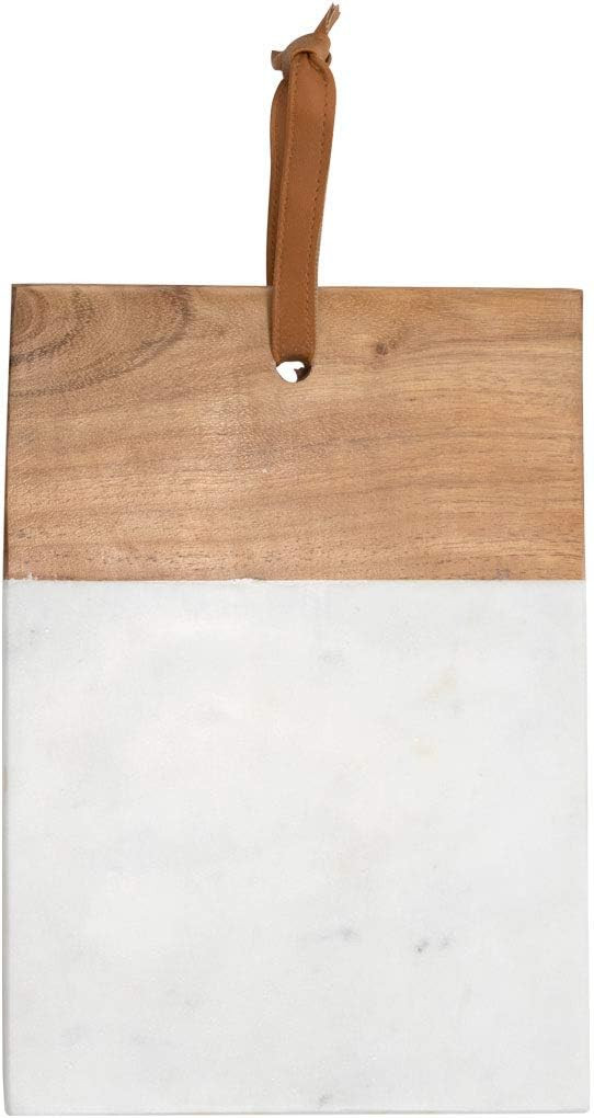 Foreside Home & Garden Small White Square Marble and Wood Kitchen Serving Cutting Board | Amazon (US)