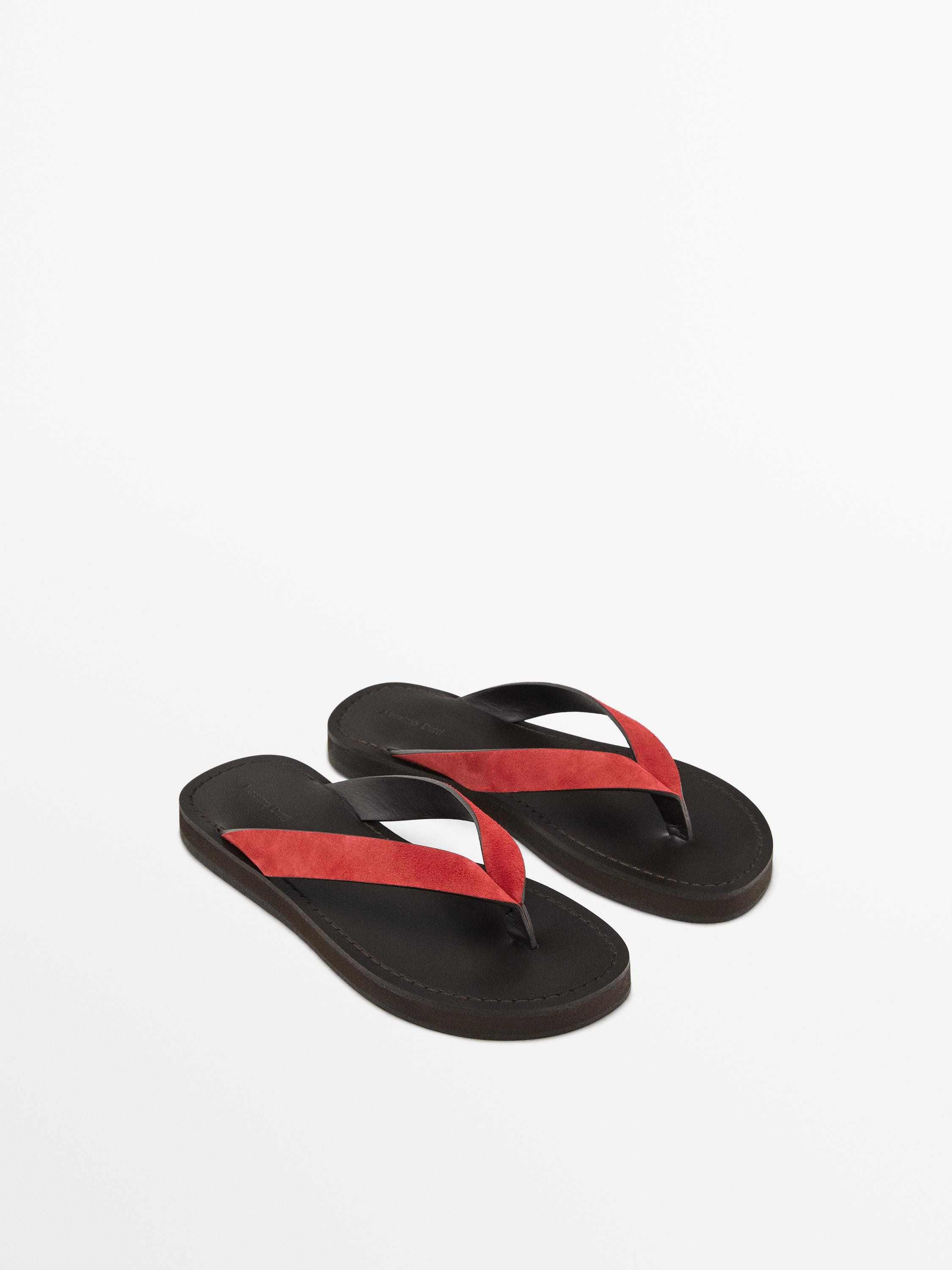 Split suede sandals with toe divider | Massimo Dutti US