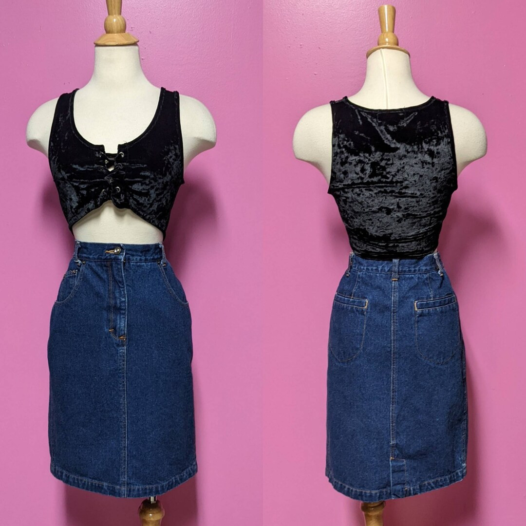 90's Denim Pencil Skirt/28" Waist/Size 8/Midi Skirt/ Denim Skirt/High Waist | Etsy (US)