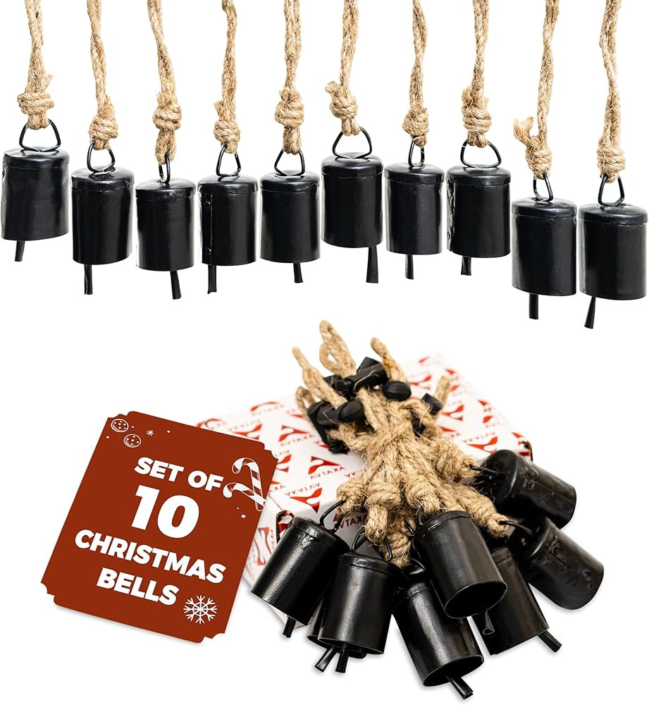 Black Christmas Ornaments Set – Vintage Christmas Decor for Tree – Black Christmas Bells – ... | Amazon (US)