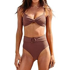 CUPSHE Women's Bowkont Front Bikini Set Tummy Control High Waisted Belted Bathing Suit | Amazon (US)