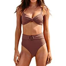 CUPSHE Women's Bowkont Front Bikini Set Tummy Control High Waisted Belted Bathing Suit | Amazon (US)