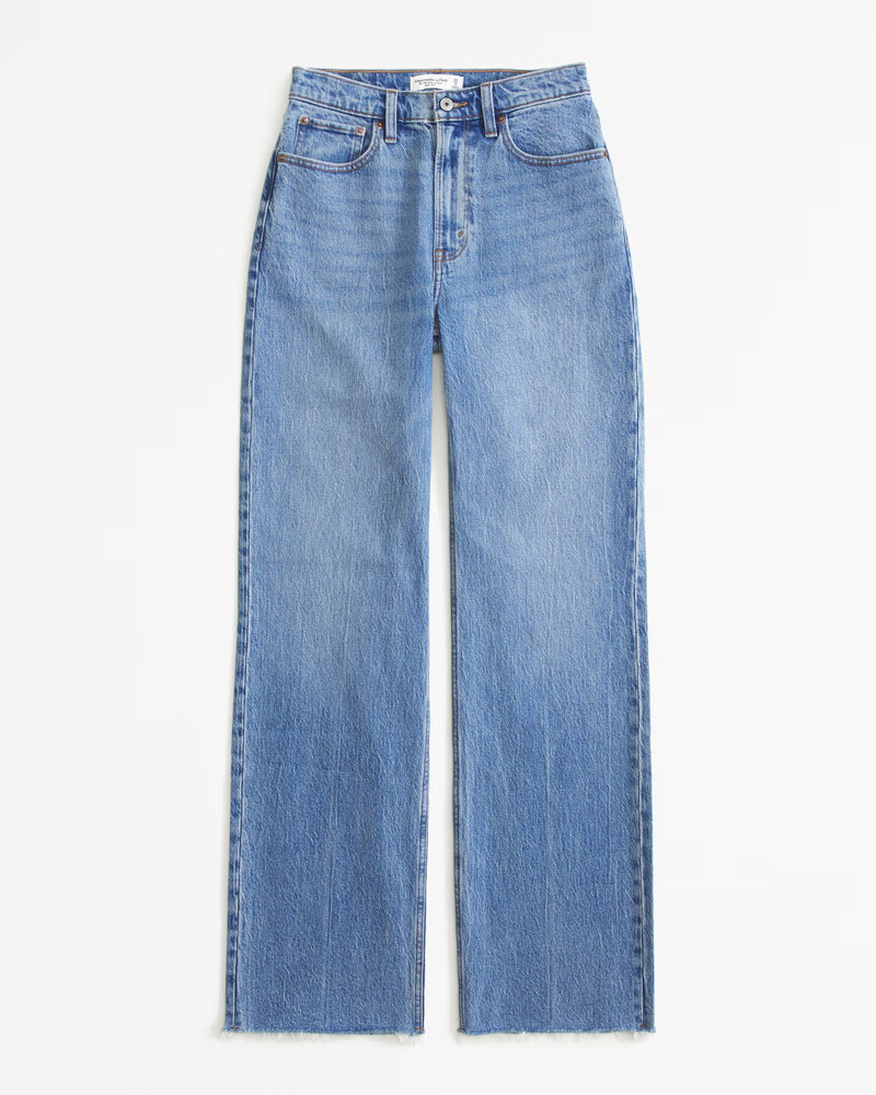 Abercrombie & Fitch Women's Curve Love High Rise 90s Relaxed Jean in Medium With Raw Hem - Size 26 SHORT | Abercrombie & Fitch (US)