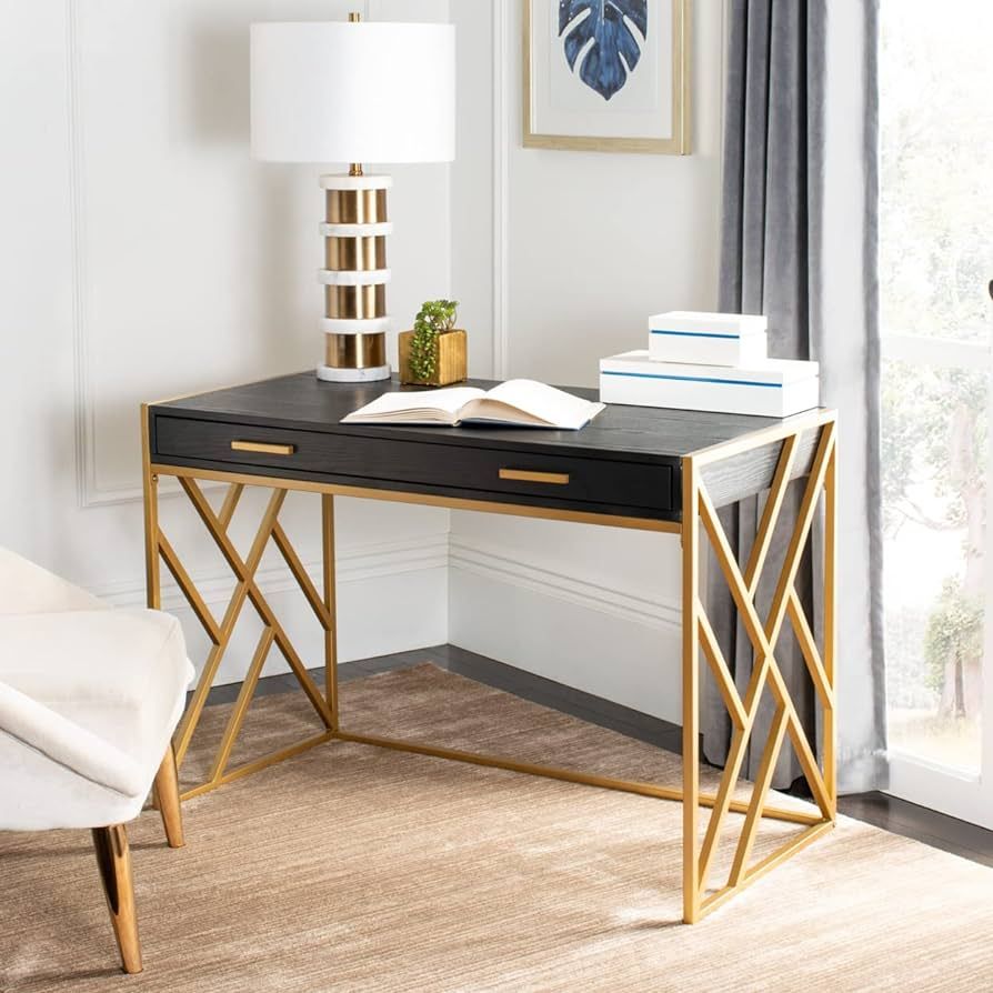 Safavieh Home Office Elaine Modern Black and Gold 1-drawer Desk | Amazon (US)