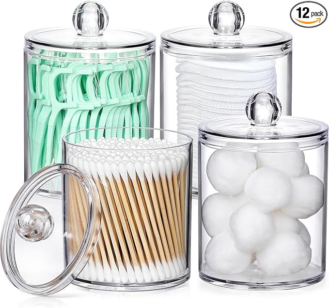4 Pack Acrylic Qtip Holder Dispenser for Cotton Swabs, Balls, Pads, Floss Picks- Small Clear Plas... | Amazon (US)