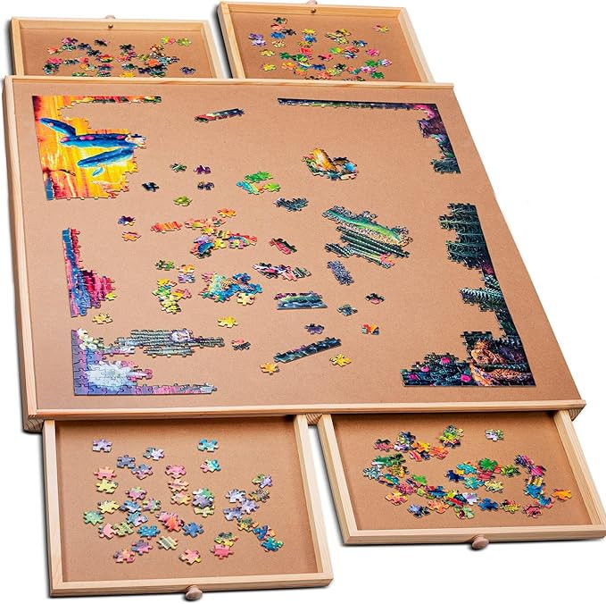 PLAYVIBE Rotating Jigsaw Puzzle Board with Drawers 1000 Piece – Puzzle Table with Cover, 4 Draw... | Amazon (US)