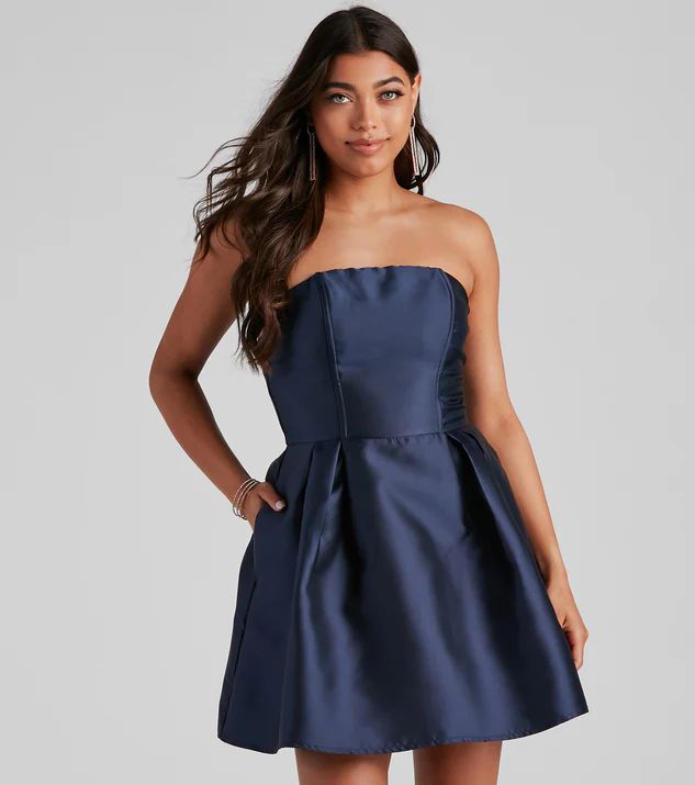 Hadley Strapless Pleated Satin Party Dress | Windsor Stores