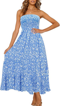 Click for more info about ZESICA Women's Summer Bohemian Floral Printed Strapless Beach Party Long Maxi Dress