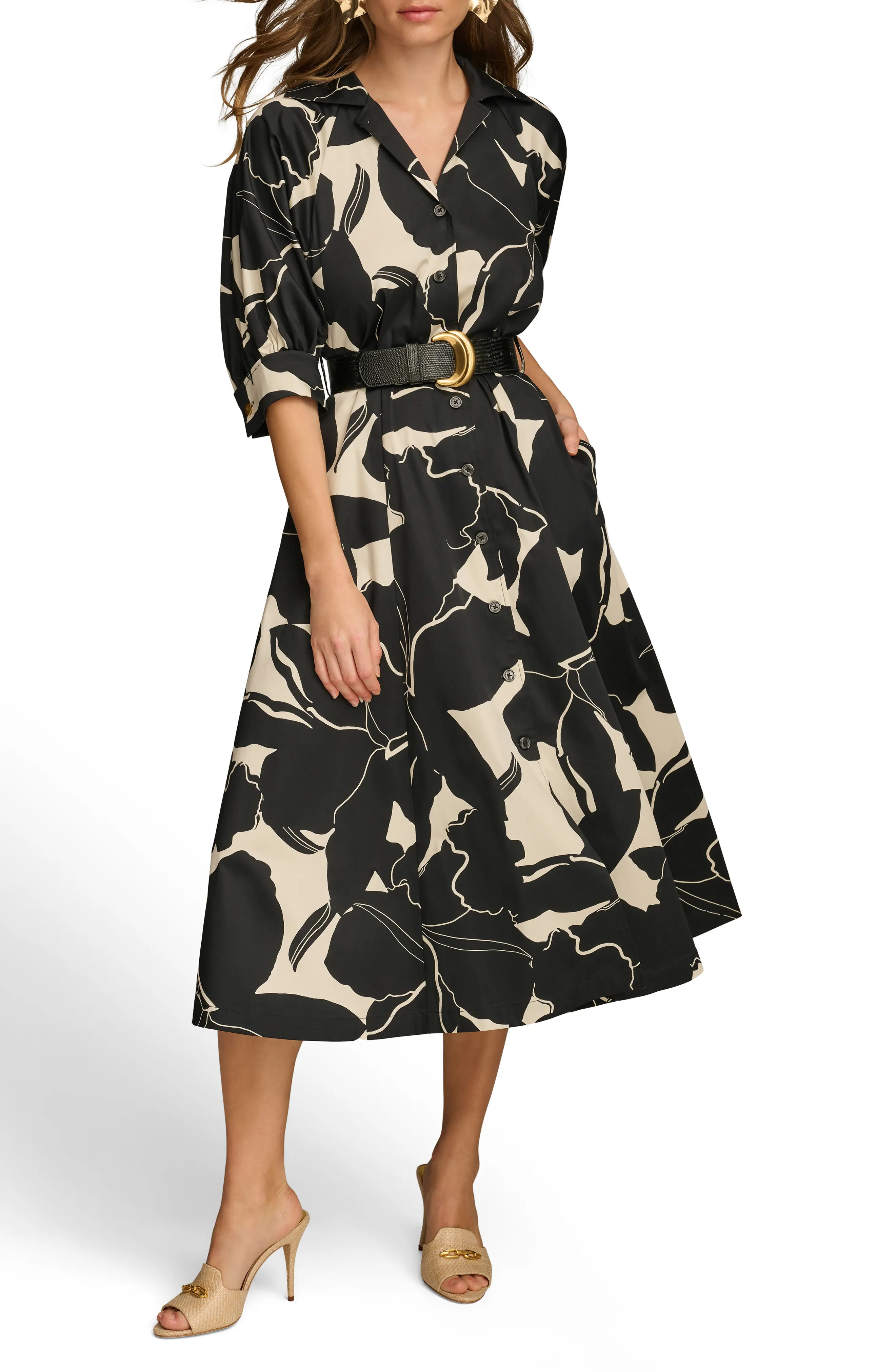 Floral Stretch Cotton Midi Shirtdress (Women) | Nordstrom | Nordstrom