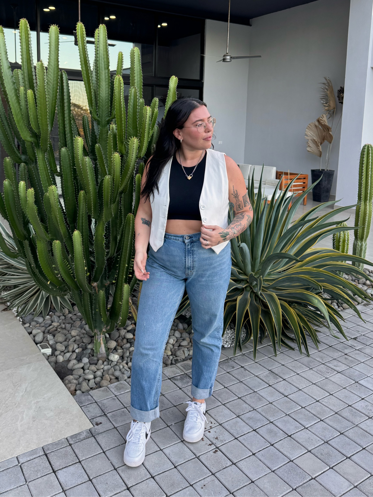 Midsize fashion - size 14 outfits - size 16 outfits - lesbian style - androgynous style - wlw fashion - white vest - casual outfit 

#LTKmidsize #LTKparties #LTKSeasonal