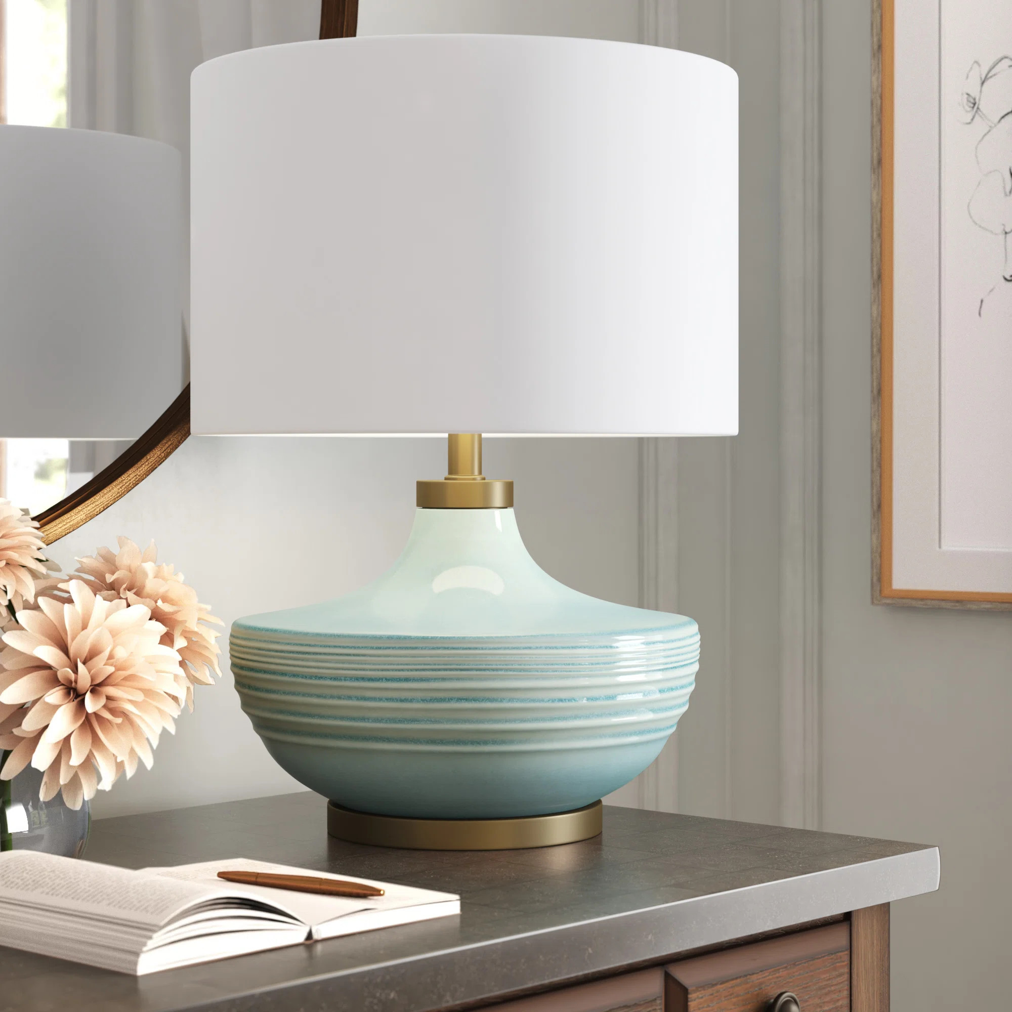 Ayeh Ceramic Table Lamp with Linen Shade | Wayfair North America