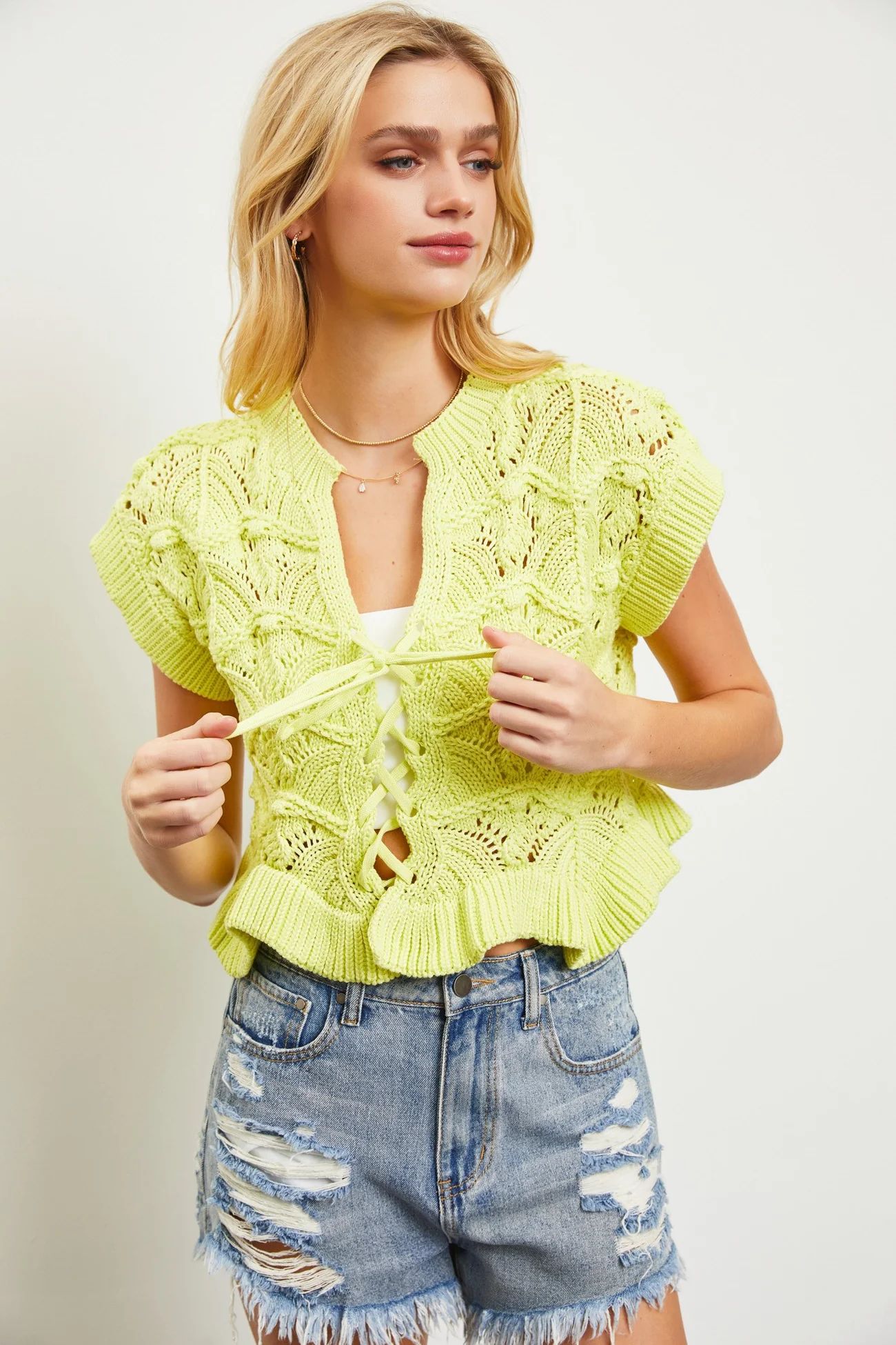 Lime Ruffled Tie-Neck Sweater Top | PinkBlush Maternity