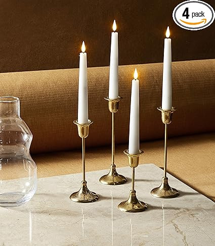 7 Inch Flameless Taper Candles - Realistic 3D Flame with Wick, Real White Wax, Flickering LED Fla... | Amazon (US)