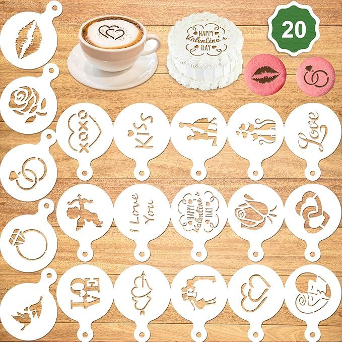 Konsait 20Pack Valentine's Day Cake Stencil Templates Decoration, Reusable Valentine's Day Cake C... | Amazon (US)