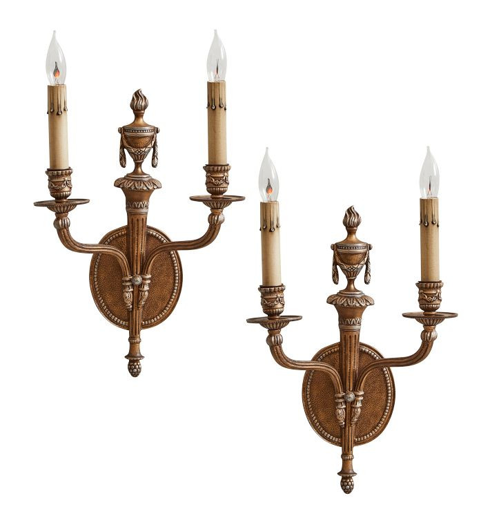 Vintage Brass Classical Revival Double Candle Sconces | Rejuvenation